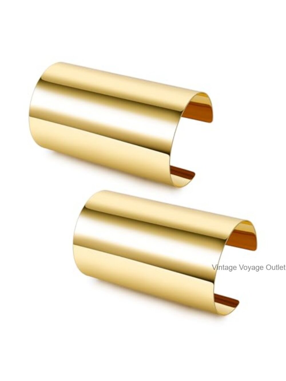 Gold Chunky Cuff Bracelet Set Adjustable Wide Bangle 2Pc Women's Jewelry
